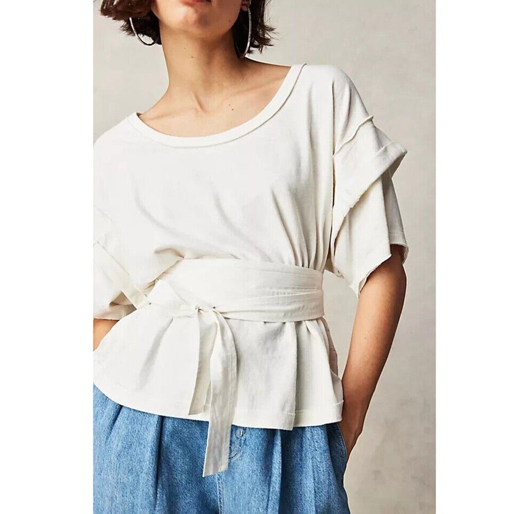 Free People What A Waist Tunic Top Oversized White Cotton Short Sleeve M 257480 - Picture 3 of 7